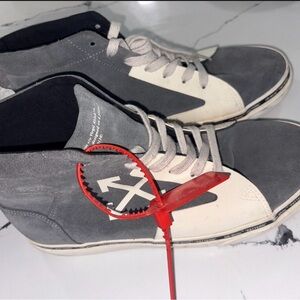 Off-White Gray and Cream High-Top Sneakers